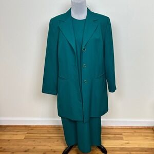 Diane Roberts Teal Green Blazer Dress Suit 14H USA 2 Pc Modest Career Office